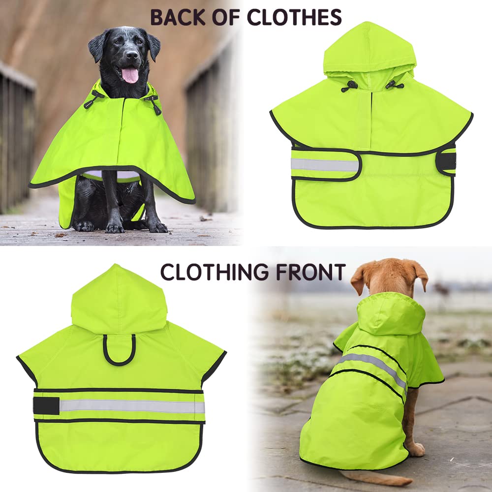 Candofly Reflective Dog Raincoat - Waterproof Dog Rain Jacket With Leash Hole, Hooded Doggie Ponch Rain Coat For Dogs (Green, Xx