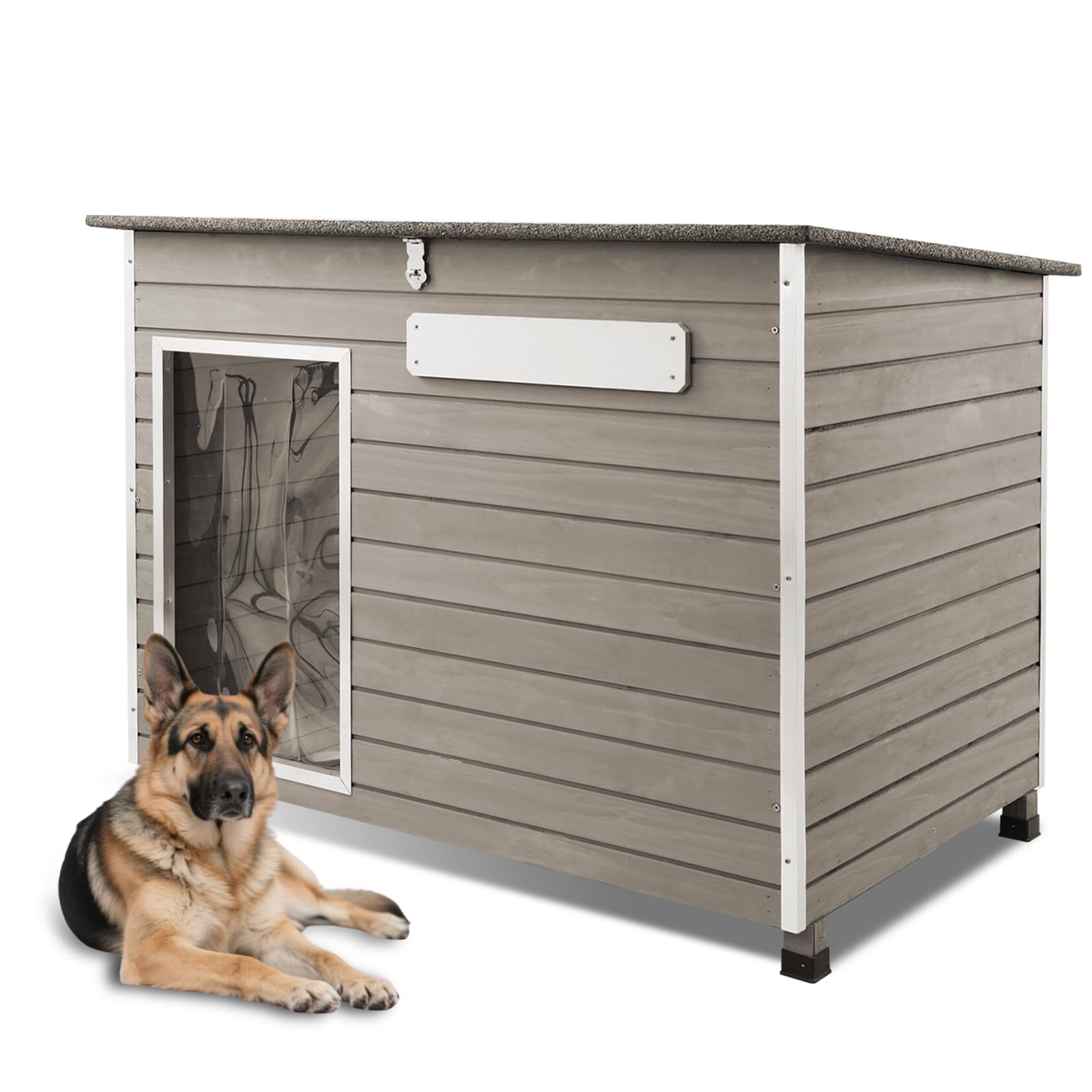 Large Wooden Dog House Outdoor, XL Weatherproof Dog Houses with Adjustable Vent Windows, Alloy Chew-Resistant Frame, Removable F