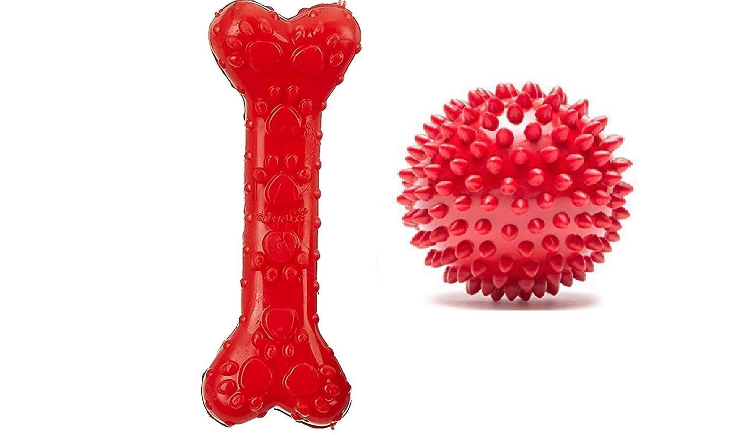 PSK PET MART Dog Rubber Chew Toy Combo (Spike Ball Toy + Scented Paw Rubber Bone Toy)  Colour May Vary(Pack of 2)