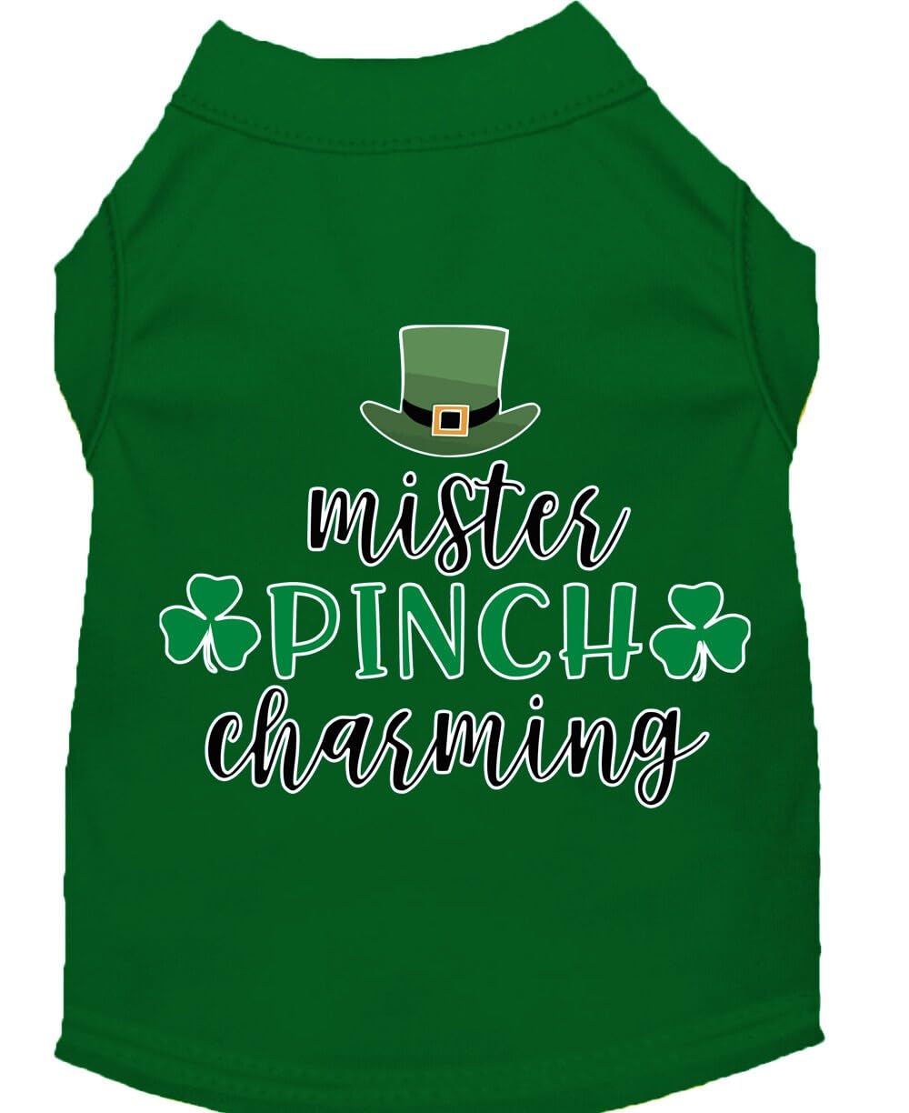 Pet Dog & Cat Shirt Screen Printed, 'Mr. Pinch Charming' Green Xs (0-3 Lbs.)