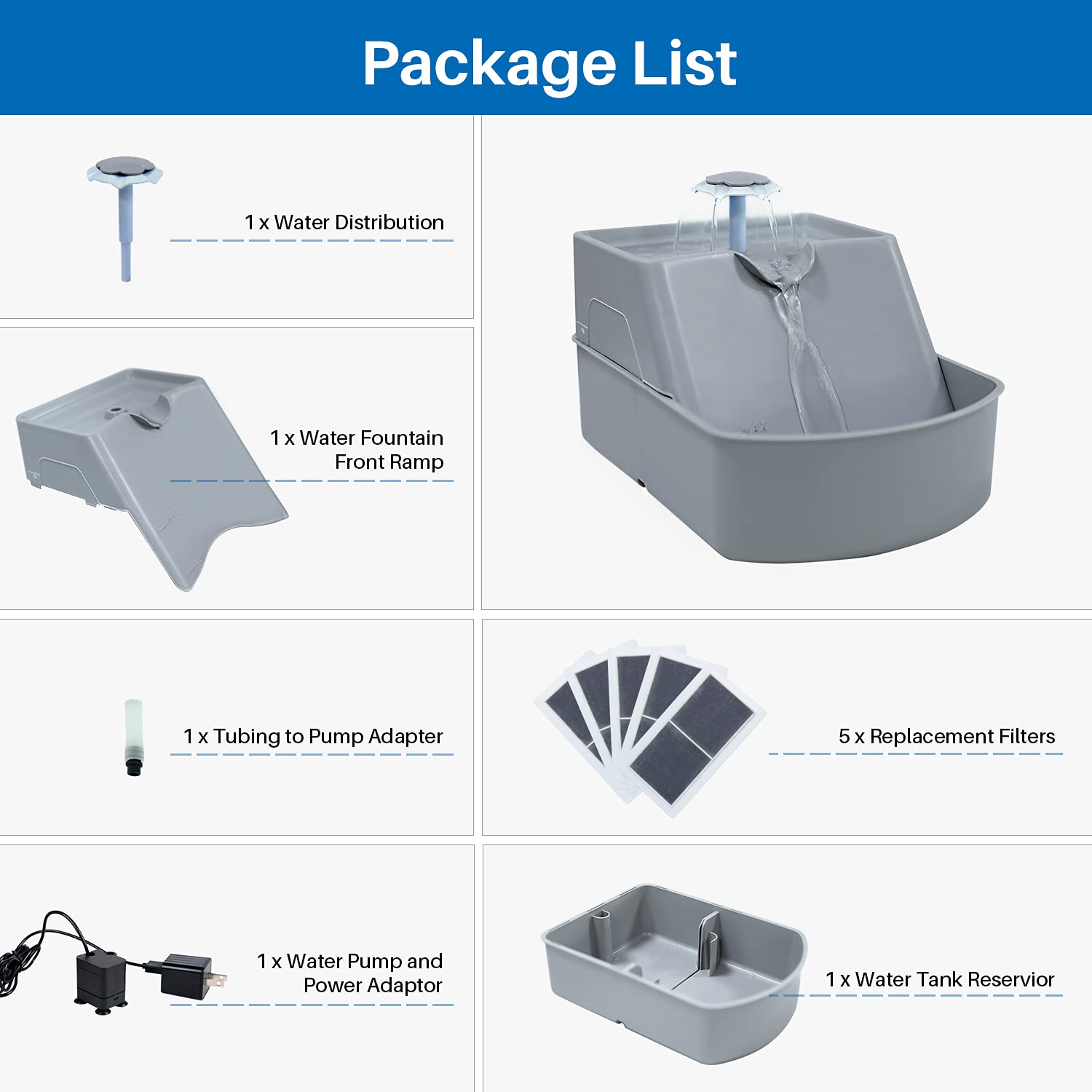 Toread Cat Water Fountain, 90Oz/2.6L Automatic Drinking Water Dispenser With 5 Washable Replacement Filters, Ultra Quiet Pump For Kitty, Cat, Small Dog, Anti Spill Running Water Bowl