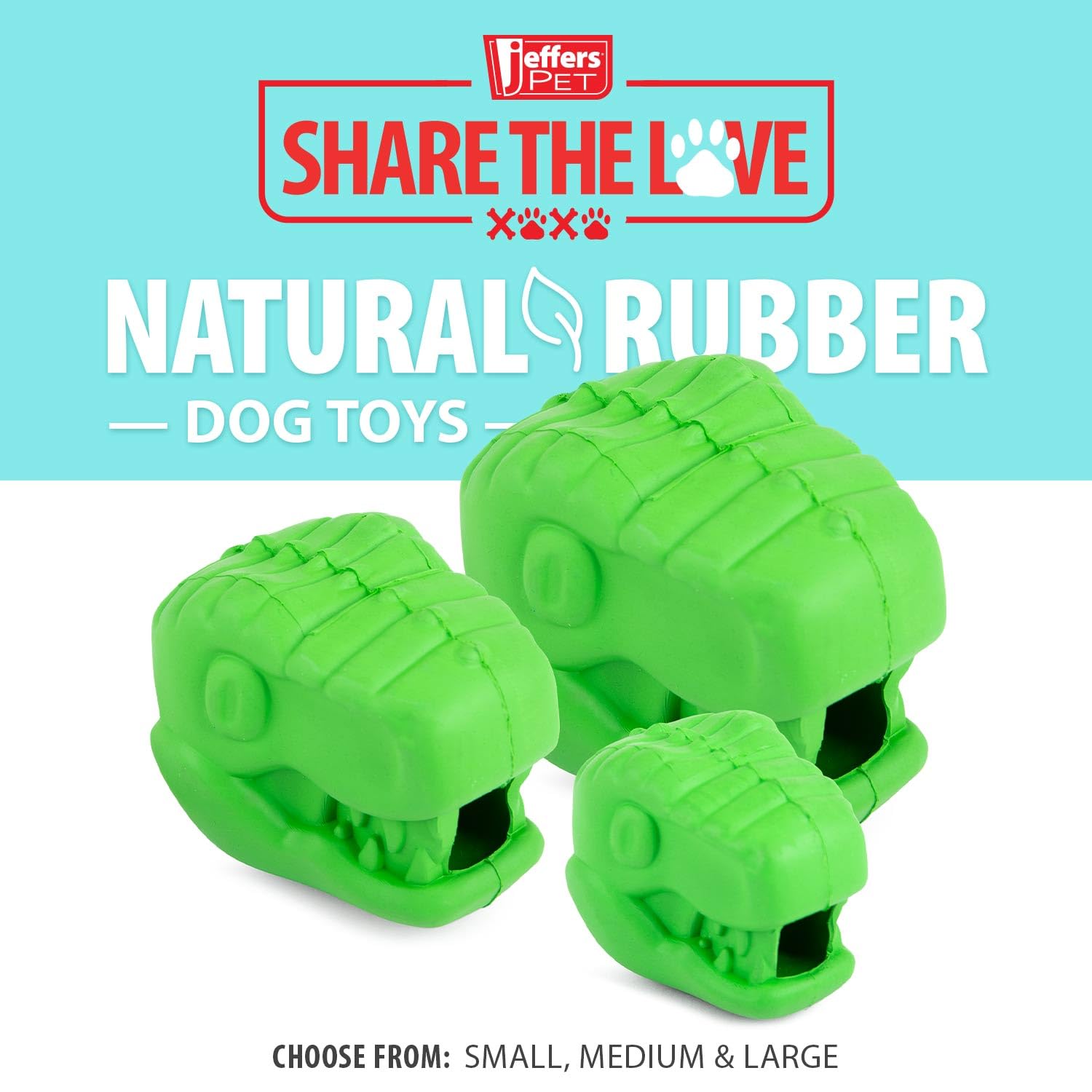 Jeffers Pet Natural Rubber Dog Chew Toy - T-rex Shape, Large - Treat Dispensing, Vanilla Scent, Durable, Non-Toxic, Dishwasher S