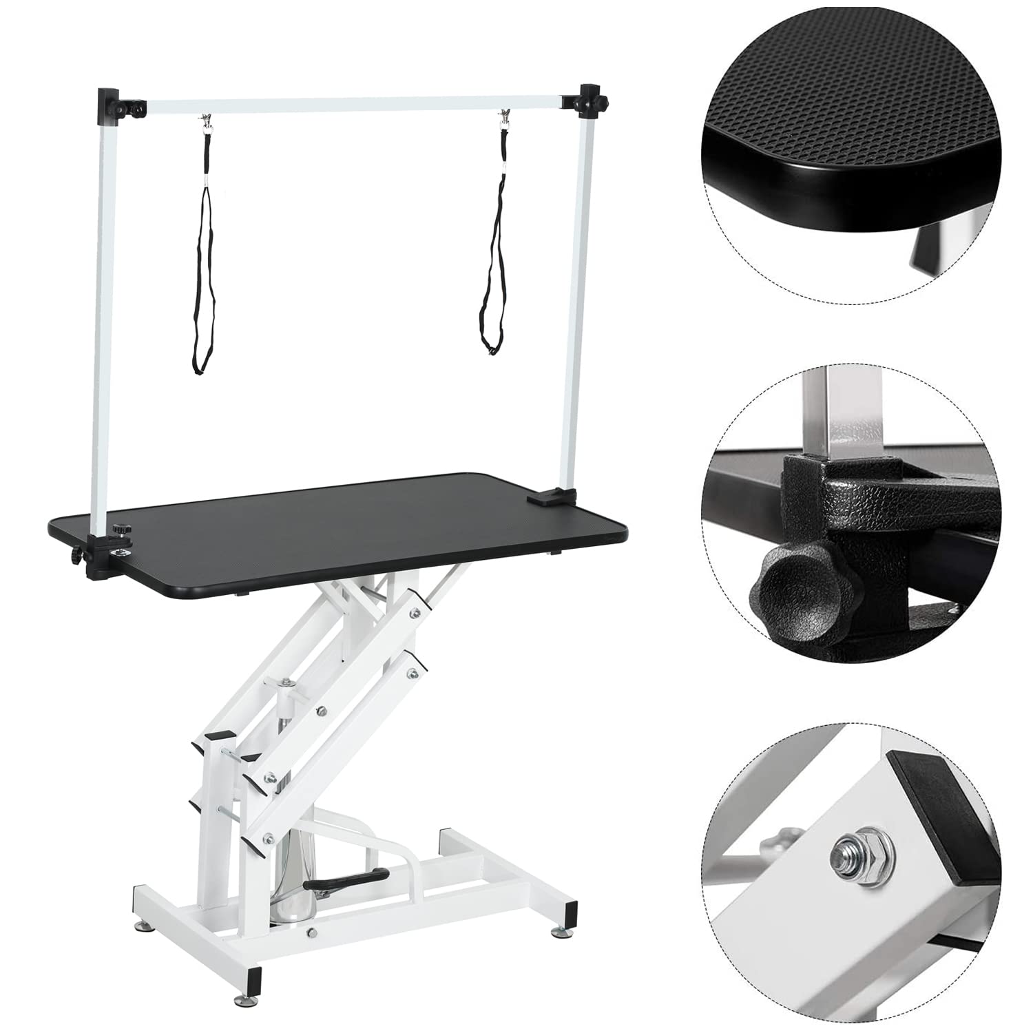 Jintangli Pet Hydraulic Pet Dog Grooming Table For Dogs & Cats, Heavy Duty Large Groomming Table With Adjustable Arm Noose, Maximum Capacity Up To 300Lbs, 42.5Inch, Black