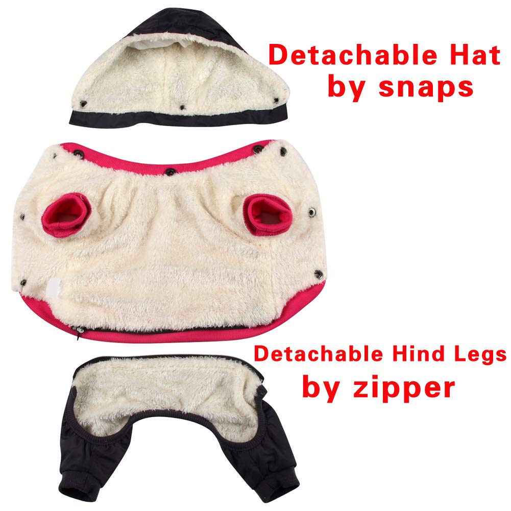 Joydaog Fleece Lined Dog Coat With Detachable Hood And Detachable Hind Legs,Warm Puppy Jacket In Winter(Pink&Grey S)