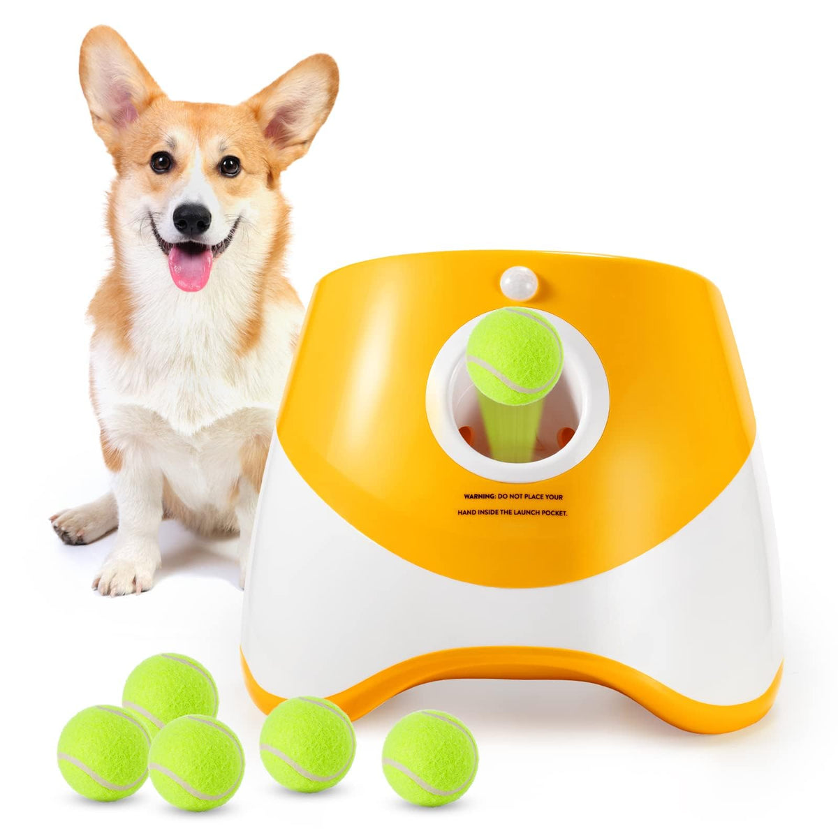 Mekaple Dog Ball Thrower Launcher, Automatic Launcher With 6 Mini Tennis Balls, Interactive Dog Toys Indoor Outdoor Ball Thrower