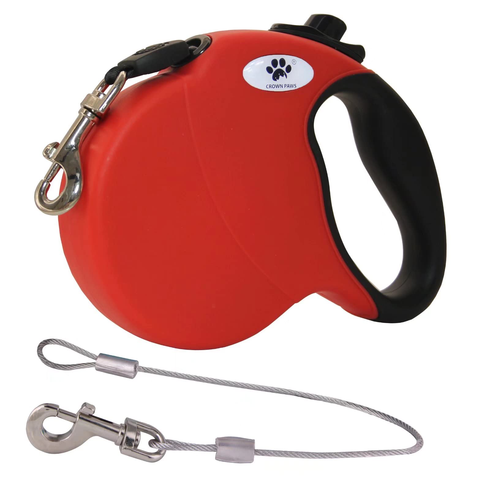 Crown Paws 16Ft Retractable Dog Leash For Large Breed Dogs Up To 110 Lbs With A Detachable Chew Proof Extender Wire Ropes (Red L