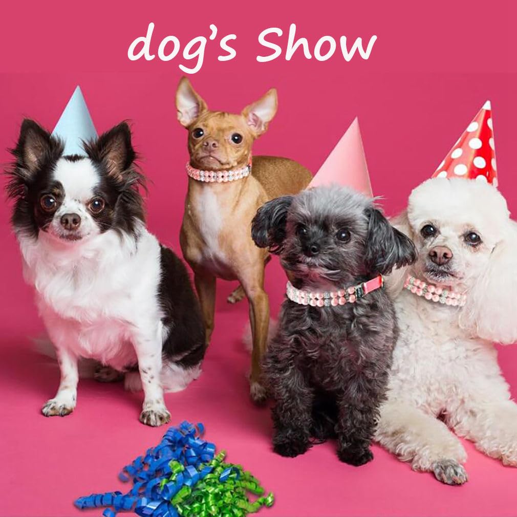 Pink Pearl Collars For Dogs, Fancy Crystal Bling Pearl Cat Collar Rhinestone Luxury Beaded Puppy Necklace Diamond Girl Pet Jewel