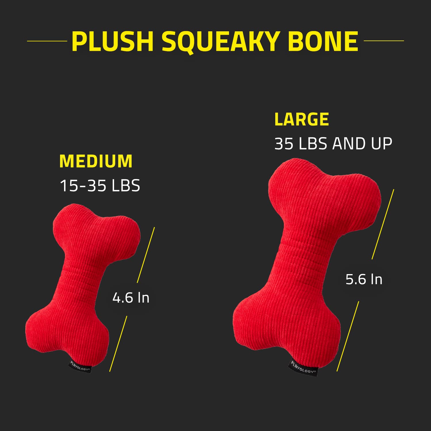 Playology Plush Squeaky Bone Toy For Large Breed Dogs (35Lbs & Up) - Engaging All-Natural Beef Scent