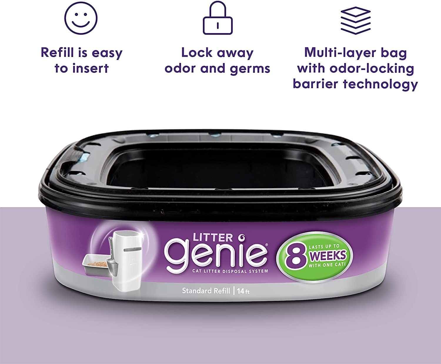 Litter Genie Ultimate Cat Litter Disposal System Refills, Lock Away Odors, Purple ,12 Cartridges