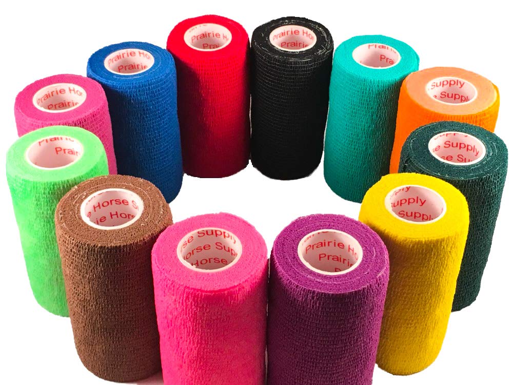 3 Inch Vet Wrap Tape Bulk (Assorted Colors) (Pack of 12) Self Adhesive Adherent Adhering Flex Bandage Grip Roll for Dog Cat Pet 