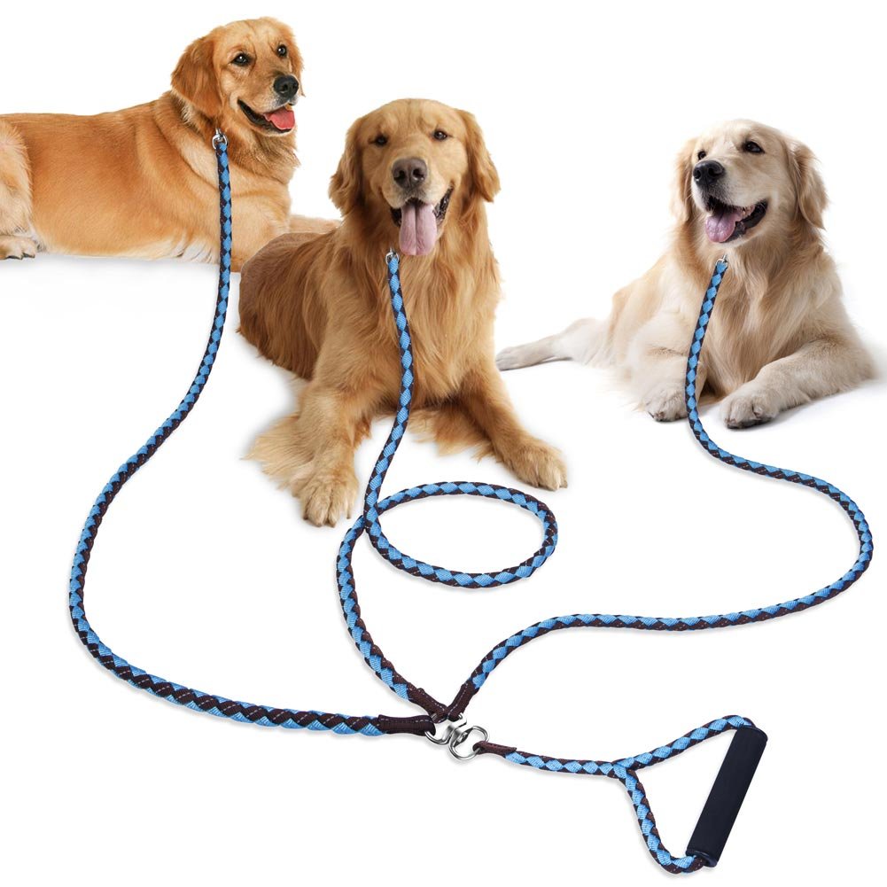 Petbaba 3 Dog Leash No Tangle, 4.6Ft Heavy Duty Splitter Coupler, Reflective Strong Triple Multi Way Lead Split, Soft Padded Handle, For Walking Three Medium Large Dogs That Pull - Brown