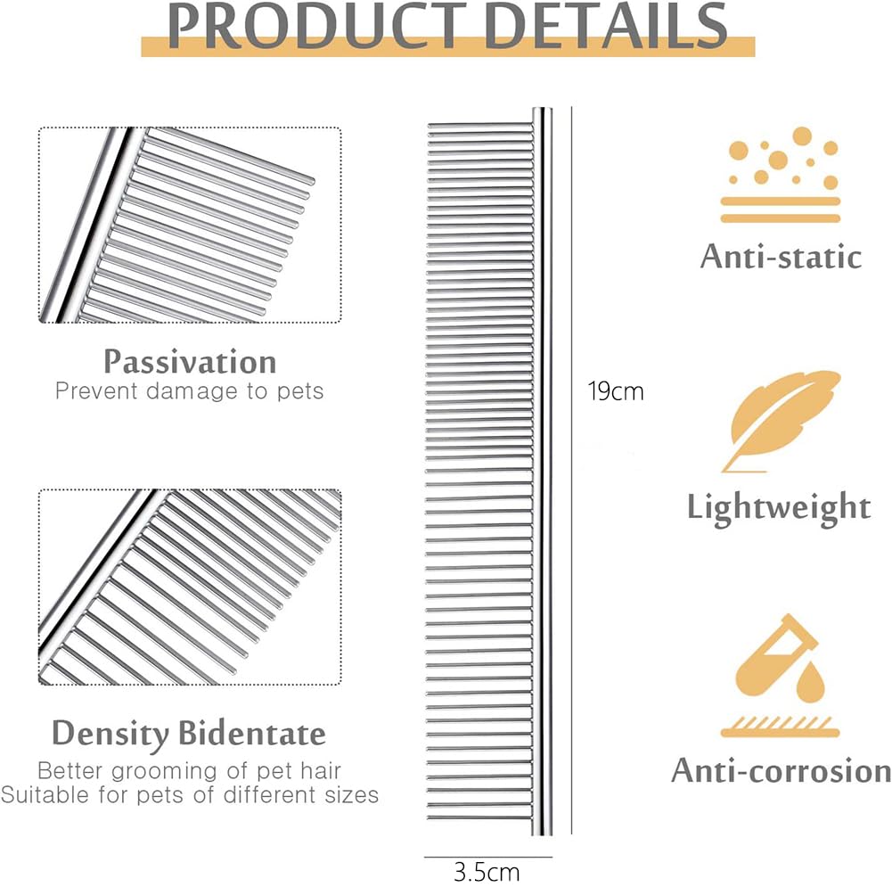Dog Combs For Grooming, Metal Cat Comb For Removing Tangles And Knots, Professional Grooming Tool For Long Haired Dog, Cat And O