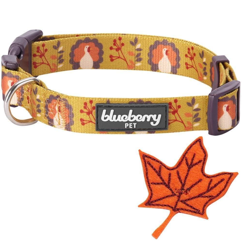 Blueberry Pet 8 Patterns Thanksgiving Fall Festival Moonlit Turkey Designer Adjustable Dog Collar with Maple, Small, Neck 12''-1