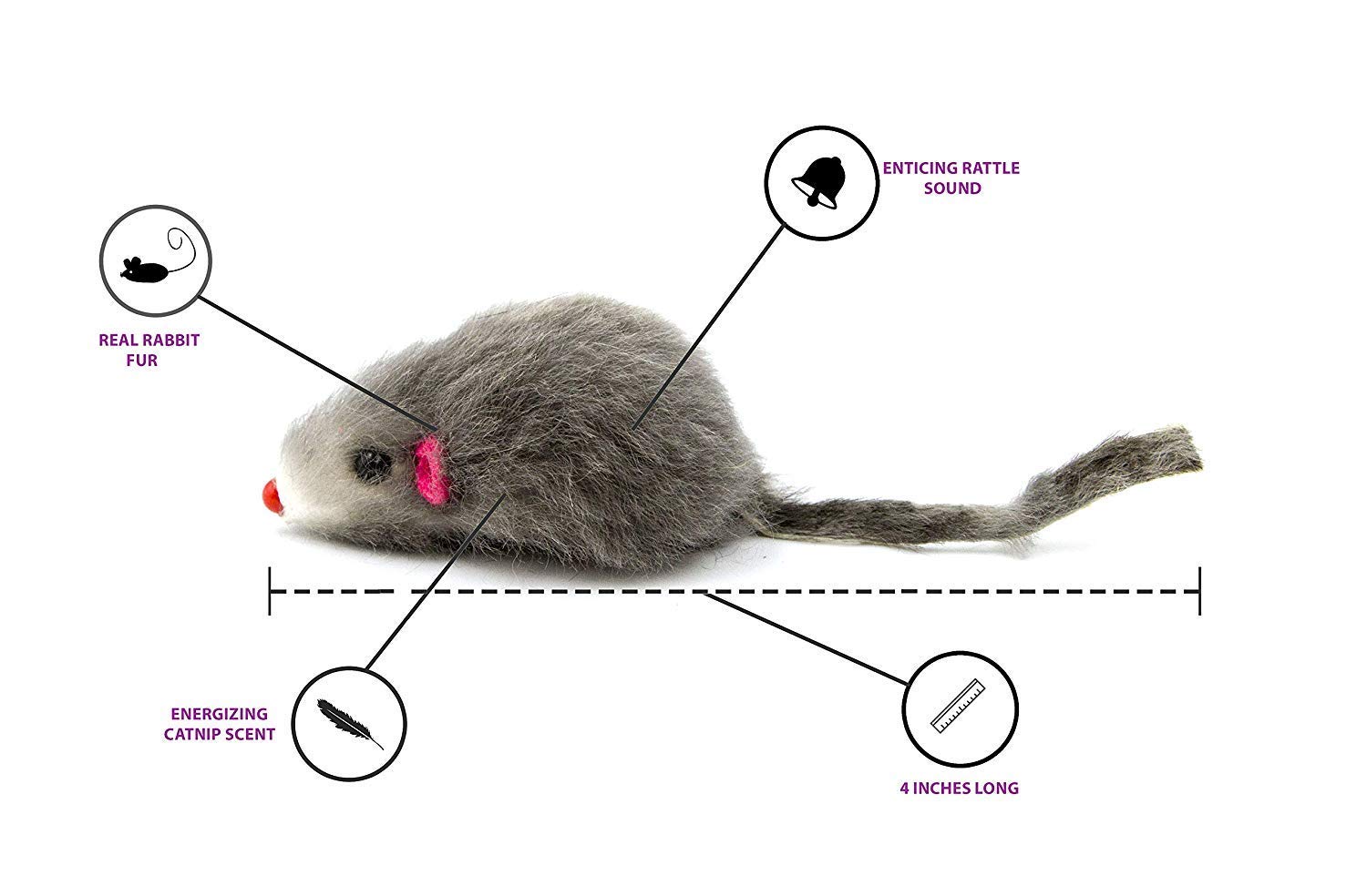 Axel Pets 20 Furry Mice With Catnip And Rattle Sound Made Of Real Rabbit Fur Interactive Catch Play Mouse Toy For Cat, Pack Of 20 Mice