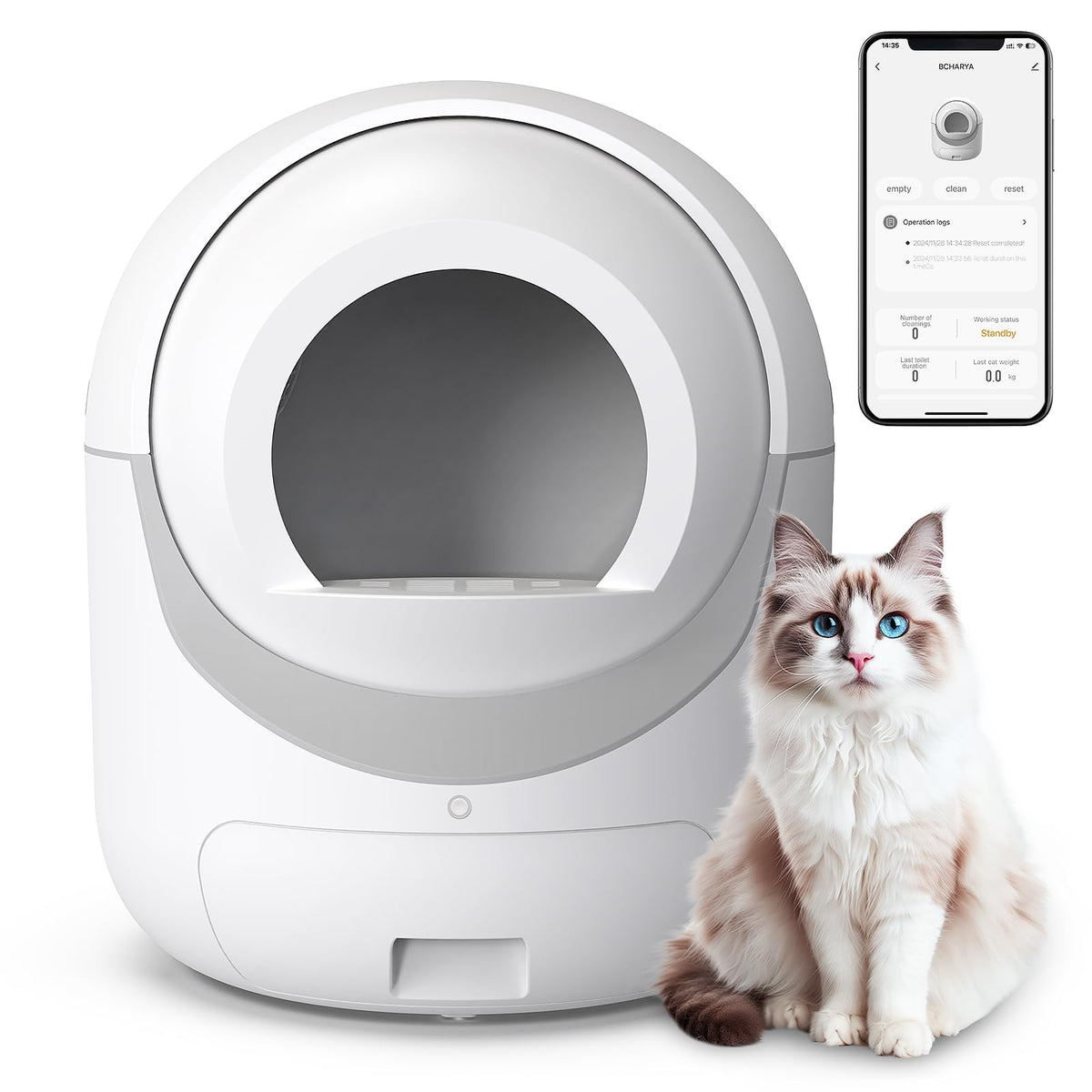Self Cleaning Cat Litter Box, Automatic Cat Litter Box With App Control Odor Removal Safety Protection For Multiple Cats, With G