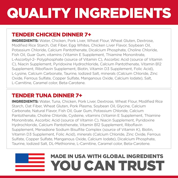Hills Science Diet Adult 7+, Senior Adult 7+ Premium Nutrition, Wet Cat Food, Variety Case: Chicken; Tuna Stew, 2.8 oz Pouch Va