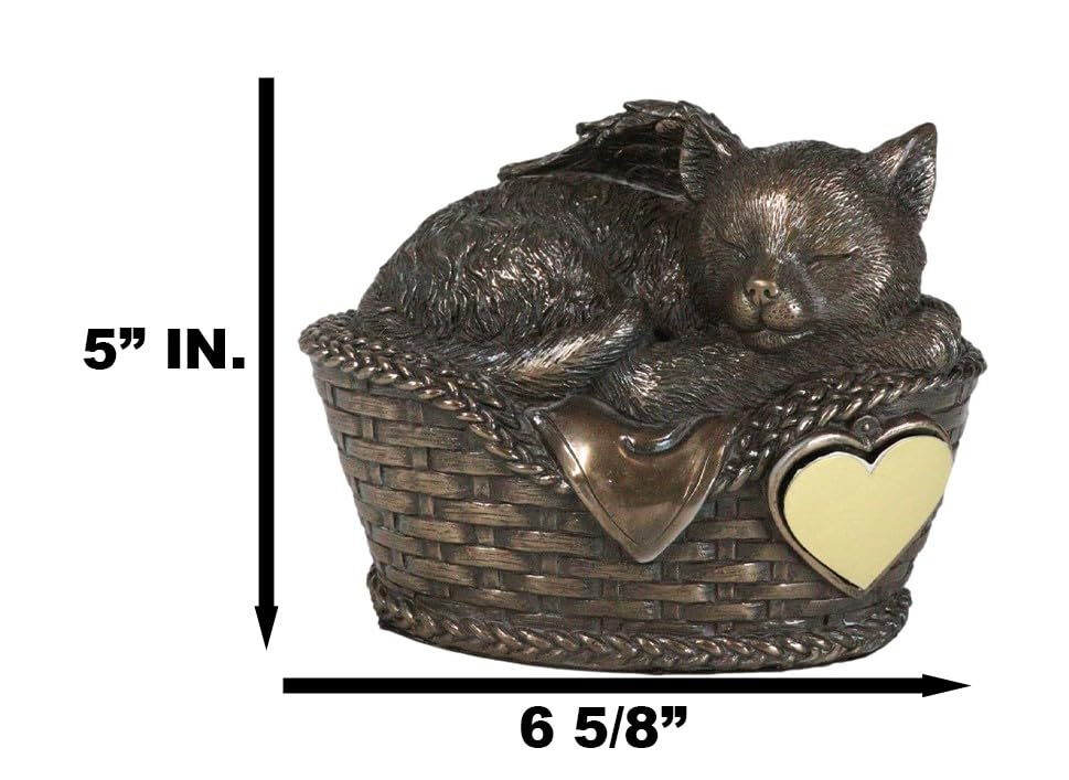 Ebros Heavenly Angel Cat Sleeping In Wicker Bed Basket Cremation Urn Pet Memorial Statue Decor Figurine 6.5 Inch Long