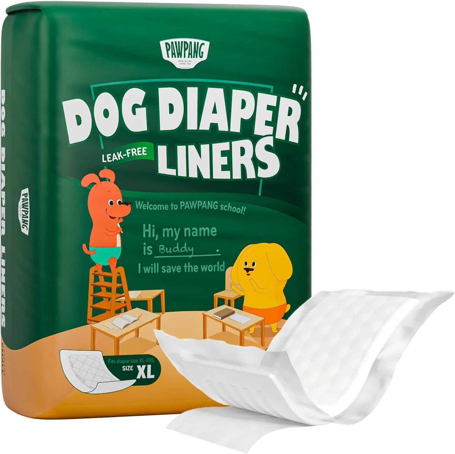 PAWPANG Disposable Dog Diaper Liners Booster Pads for Male & Female Dogs, 55ct, 5 Sizes Options, Doggie Diaper Inserts fit Most 