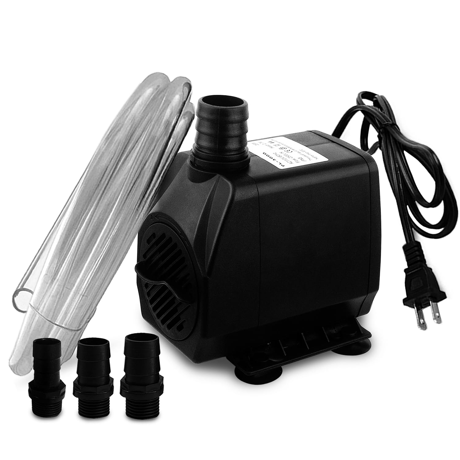 PULACO 800GPH(3000L/H) Submersible Water Pump with 6.5 ft Tubing, 45W durable fountain water pump 4 Nozzles for Pond Fountain, A