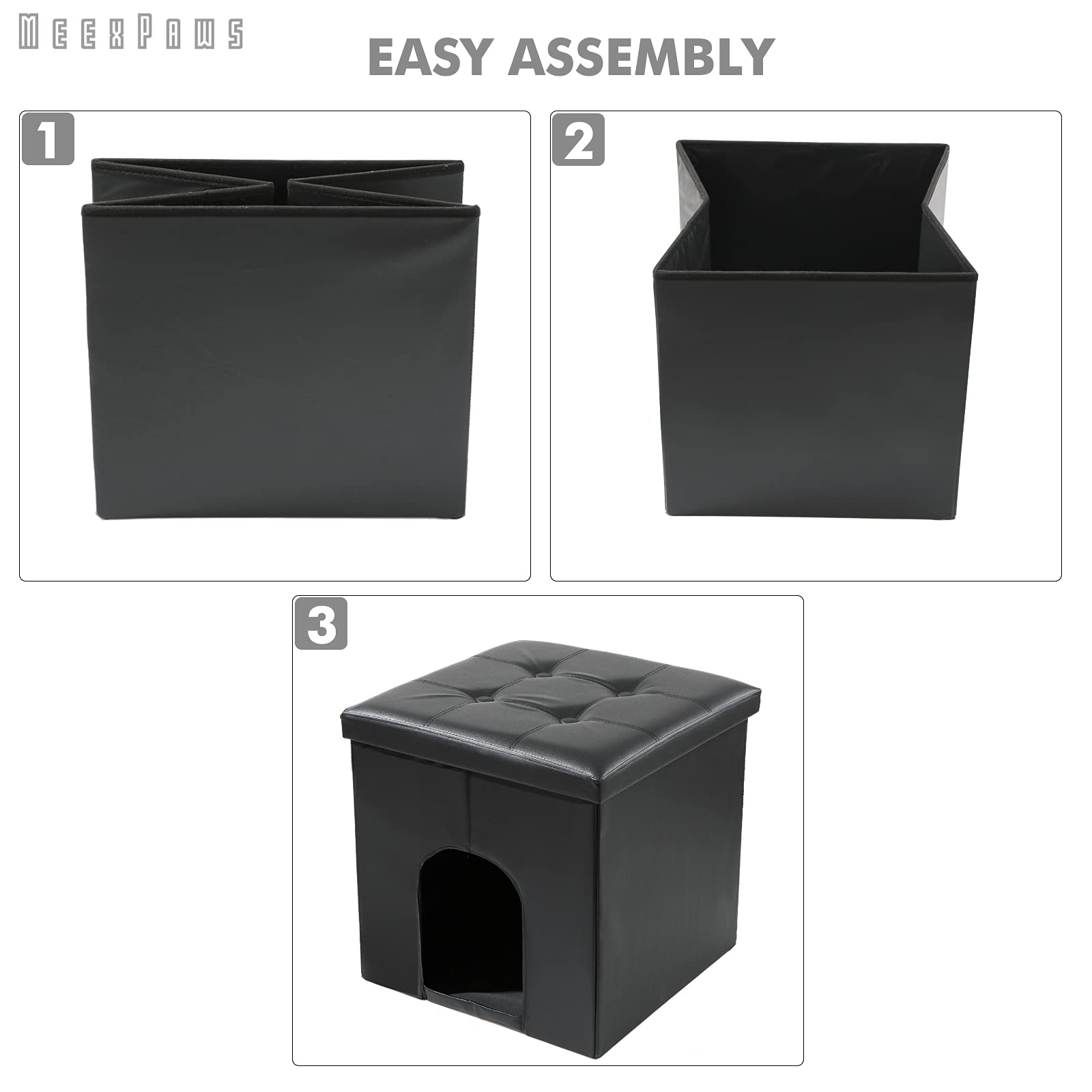 Meexpaws Cat Litter Box Enclosure Furniture Hidden, Small Cat Washroom Bench Storage Cabinet 20'' X 20'' X 20''| Dog Proof | Waterproof Inside | Easy Clean | Easy Assembly | Odor Control(Black)