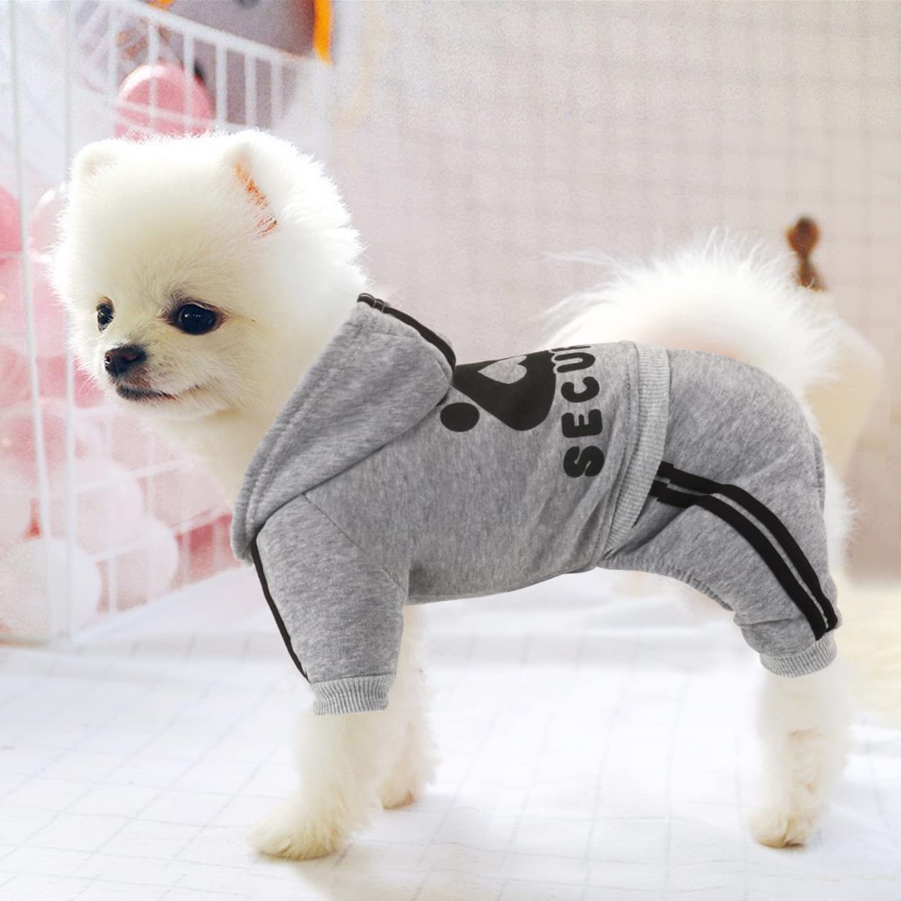 Otunrues Dog Hoodies, Pet Dog Clothes Pullover 4 Legs Jumpsuit Sweatshirt Security Patterns Outfit Doggie Winter Coat Cotton Puppy Hoodied For Small Medium Large Dogs Cats(Gray,M)