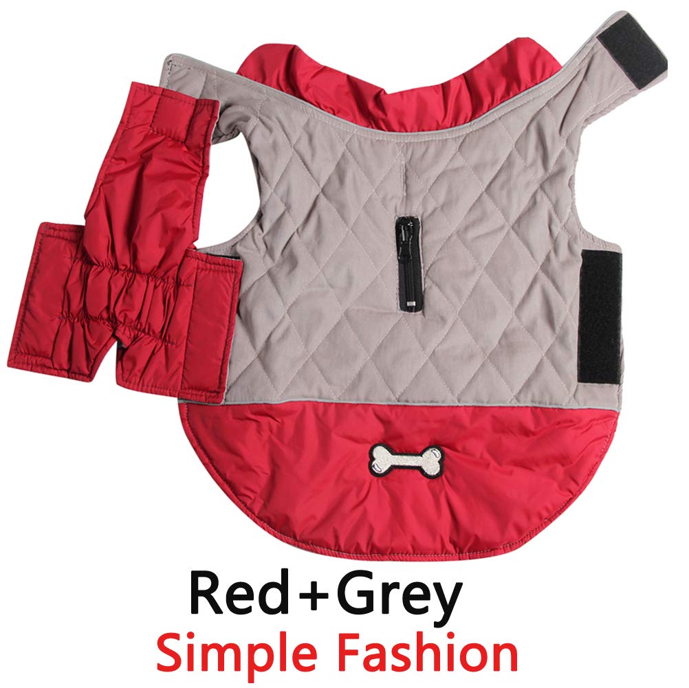 Vecomfy Reversible Dog Coats For Small Dogs Waterproof Warm Puppy Jacket For Cold Winter,Red And Grey S