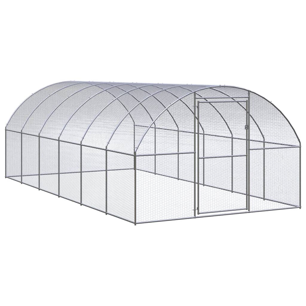 vidaXL Modern Large Outdoor Chicken Coop 9.8x19.7x6.6 ft Galvanized Steel Weatherproof Hen House Green Backyard Poultry Shelter 