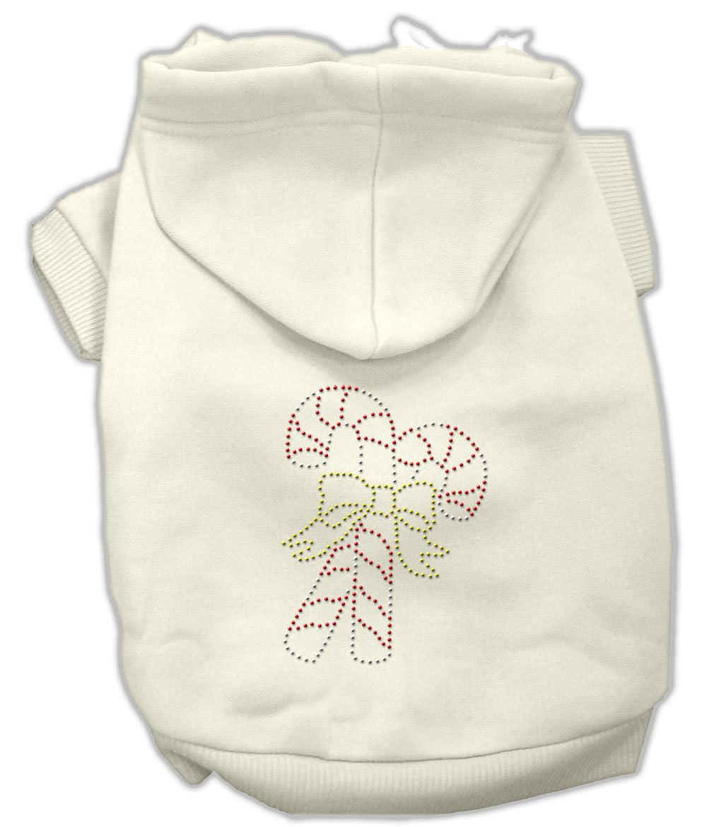 Christmas Pet, Dog & Cat Hoodie Rhinestone, &quot;Candy Canes&quot; Cream XS (0-3 lbs.)