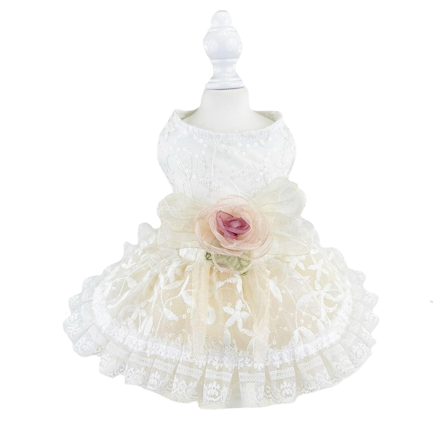 Fladorepet Luxury Rose Lace Dog Dress With Leash Ring,Pet Bride Costum –  Petocart