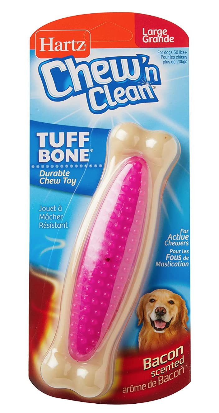 Hartz Chew 'N Clean Tuff Bone Bacon Scented Dental Dog Chew Toy - Large