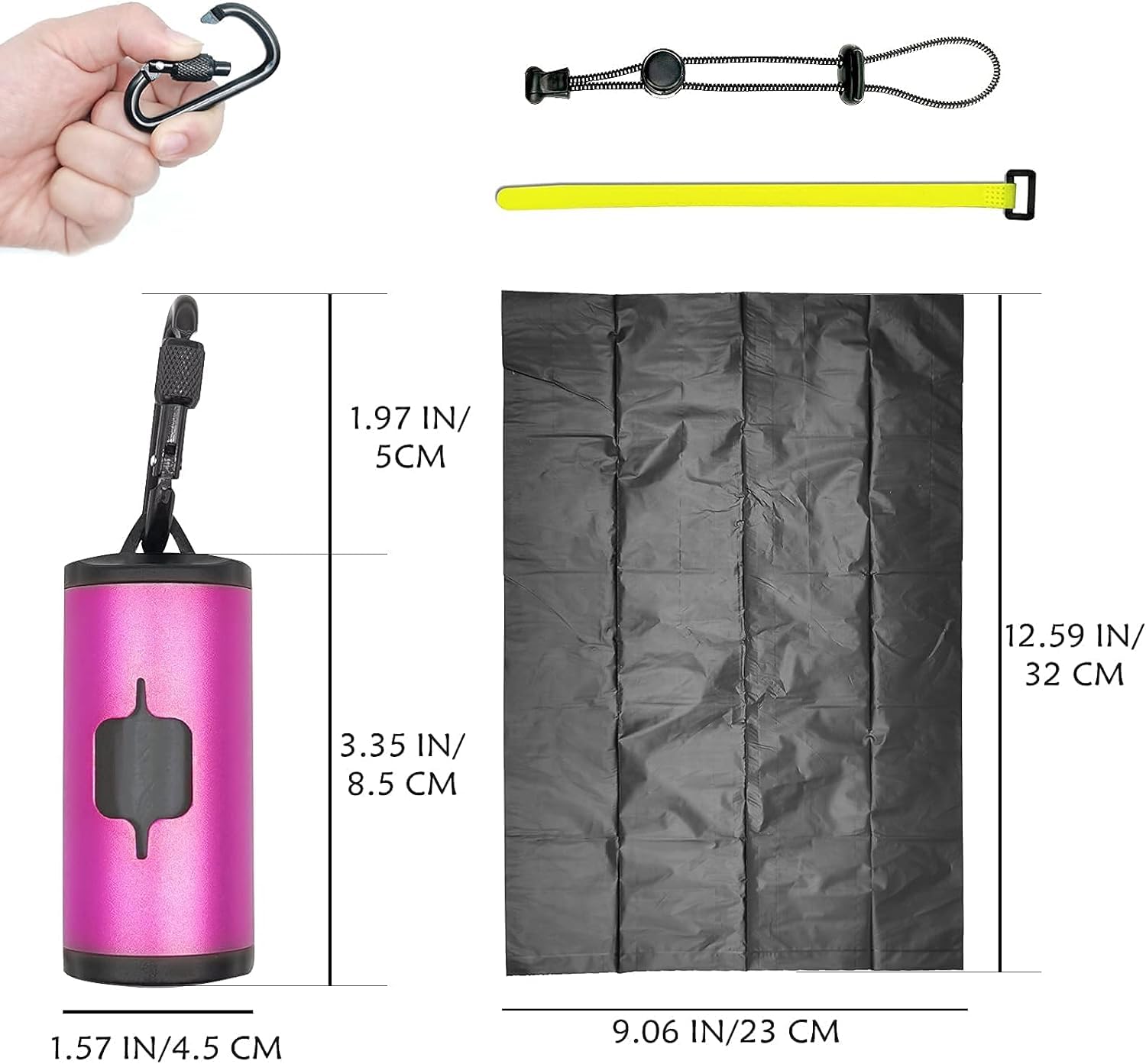 Shaouman Metal Dog Poop Bags Holder Aluminum Poo Bags Dispenser With 15 Black Unscented Pet Waste Bags And 3 Leash Accessories For Dog Walking(1 Holder 15 Bags,Pink)