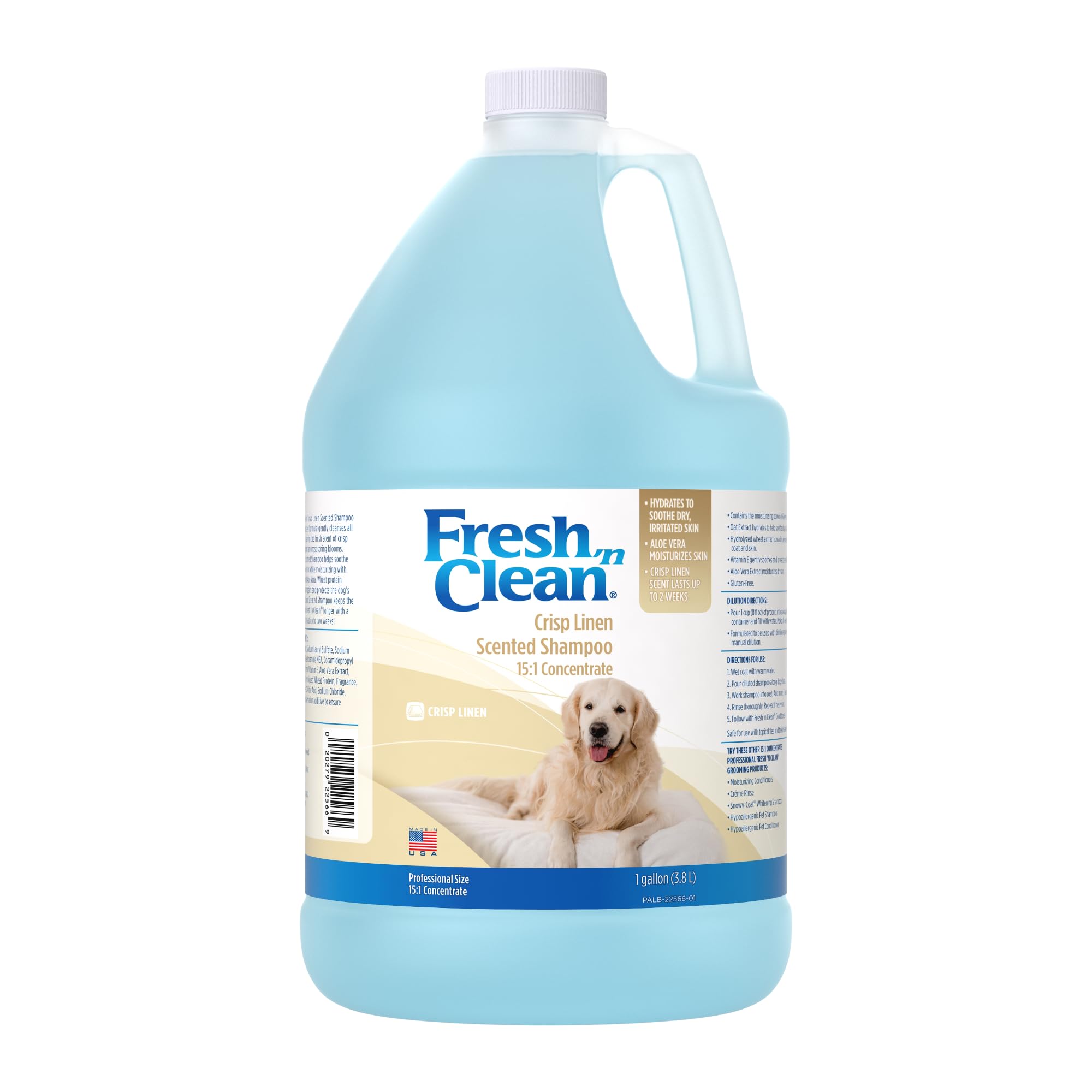 Petag Fresh N Clean Crisp Linen Scented Shampoo (15:1 Concentrate) - 1 Gallon - Soothes Dry, Irritated Skin With Vitamin E & Alo