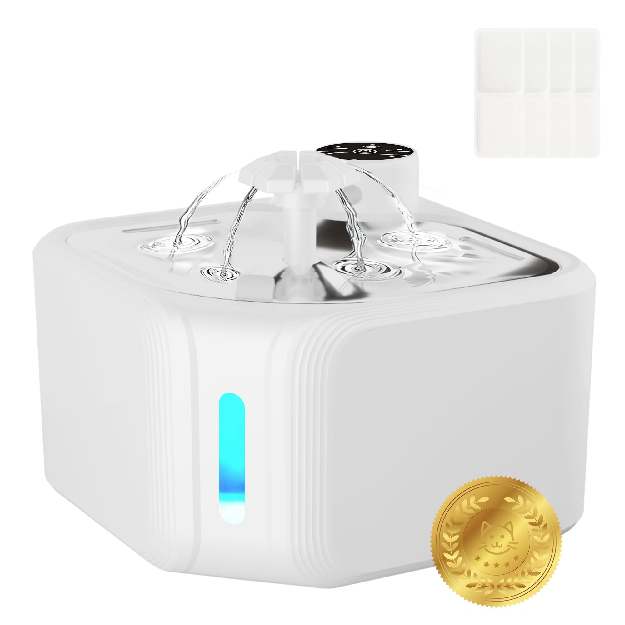 Cat Water Fountain With 4 Pack Replacement Filters 108Oz/3.2L Pet Water Fountain Battery Operated With Stainless Steel Tray Auto