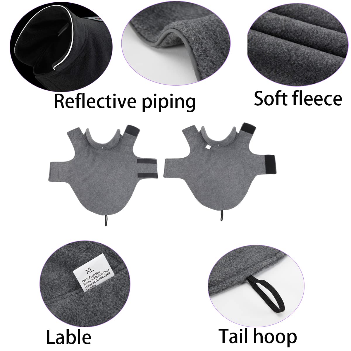 Fleece Dog Coat Pet Jacket Reflective For Cold Weather For Extra Large To Small Pets(Grey,M)