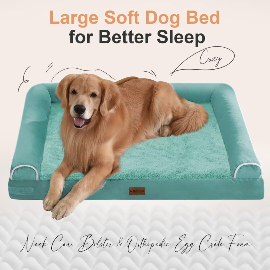 Large Dog Bed Orthopedic Washable: Beds Bolster Xl Bed Big Xlarge Dogs Egg Crate Foam Couch Sofa Waterproof With Removable Cover - Aqua Blue