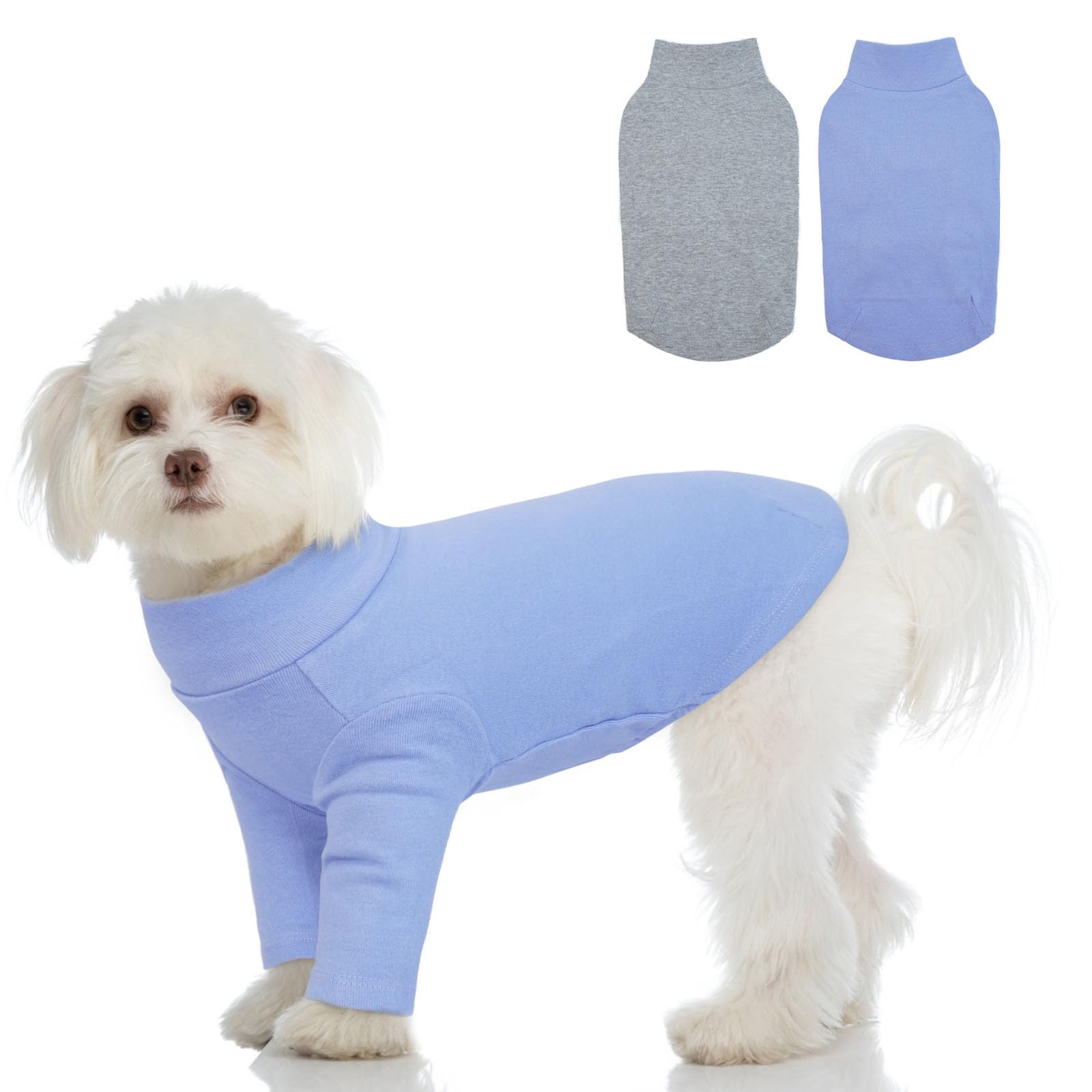 2 Pack L Letsqk Comfortable Simple Designed Long-Sleeve Dog Tee For Small Breeds, Preventing Dogs From Losing Temperature After 