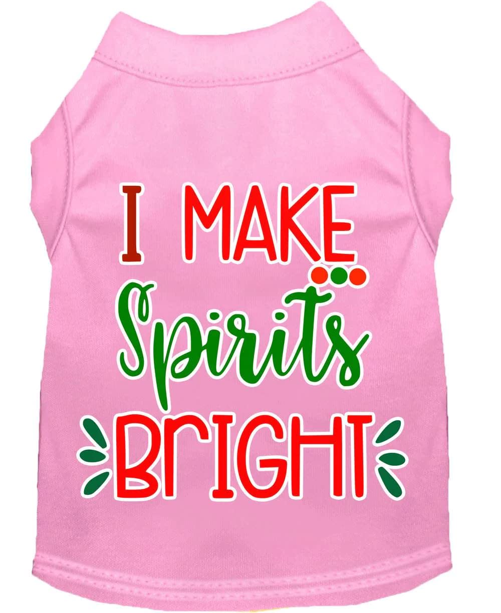 Christmas Pet Dog & Cat Shirt Screen Printed, &quot;I Make Spirits Bright&quot; Light Pink LG (10-14 lbs.)