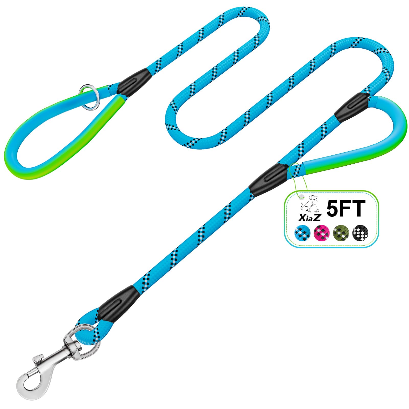 Heavy Duty Dog Leash 2 Handles 4/5/6ft-Blue XiaZ Dog Leashes for Medium Large Dogs That Pull 1/2 Inch 1000lb Strength Thick Rope
