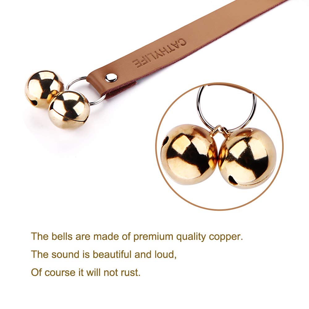 CATHYLIFE Leather Dog Doorbells for Door Knob/Potty Training/Go Outside, Length Adjustment Copper Dog Bell, Housetraining Hanging Bell, Brown Leather Golden Bells. -Like New
