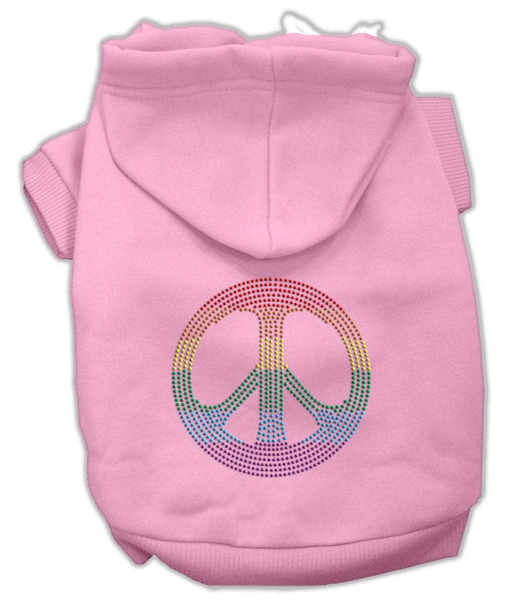 Mirage Pet Products Rhinestone Rainbow Peace Sign Hoodies, 20, Cream