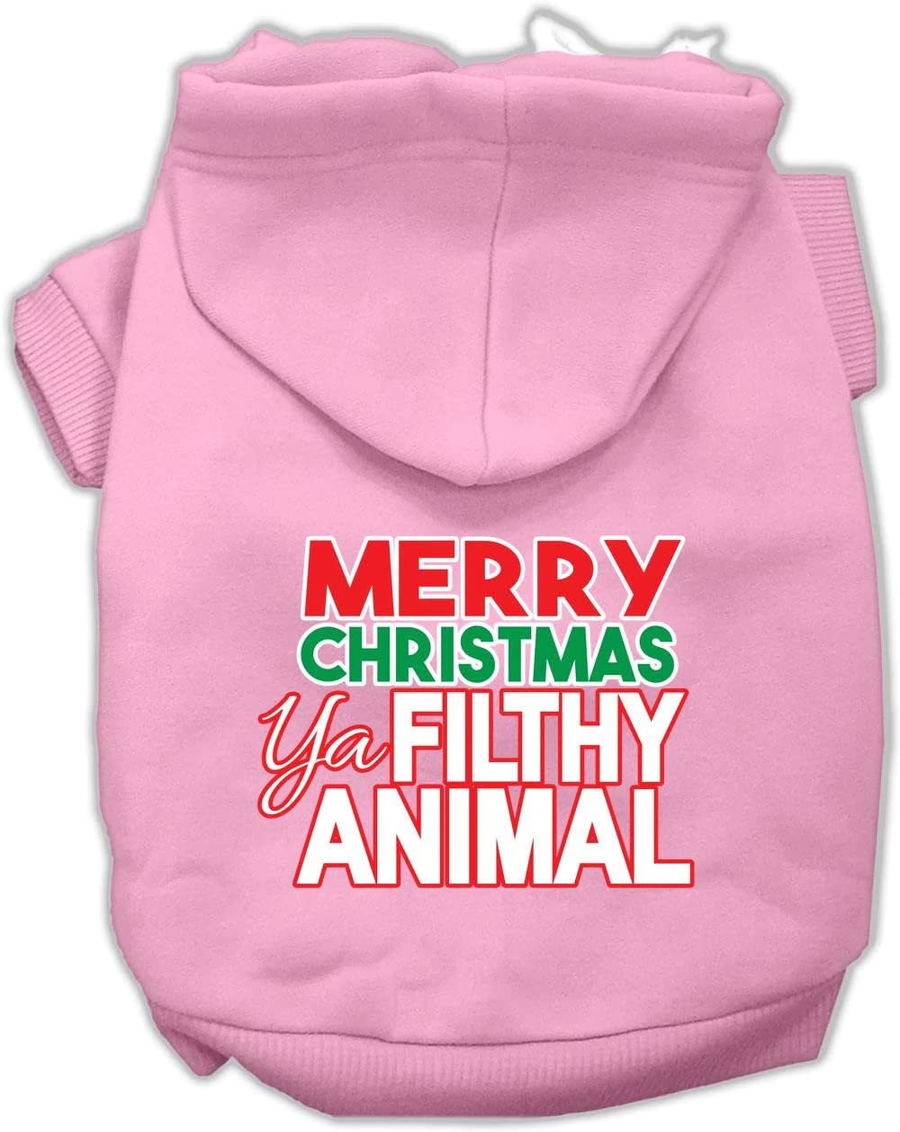 Christmas Pet Dog & Cat Hoodie Screen Printed, 'Merry Christmas Ya Filthy Animal' Light Pink 3Xl (25-35 Lbs.)