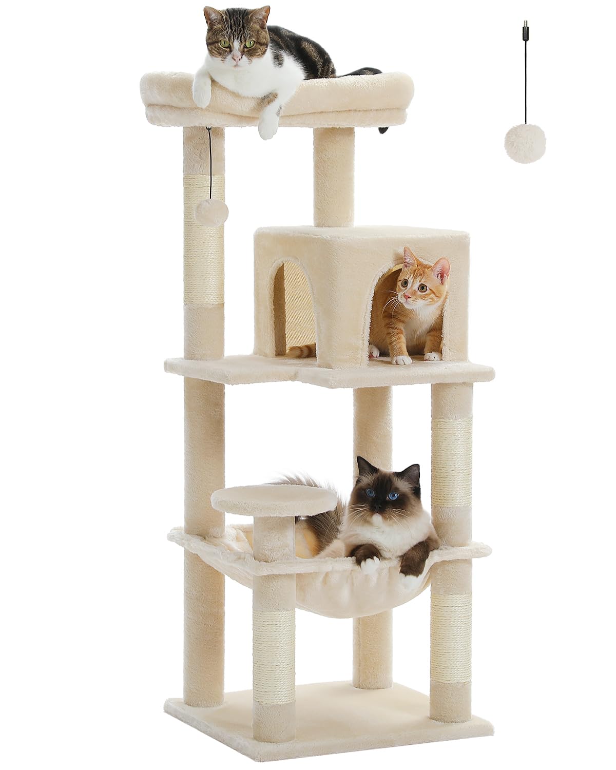 Muttros Cat Tree For Indoor Cats, 45.7'' Multi-Level Cat Tower With Large Metal Frame Hammock, Cat Condo With 4 Scratching Posts