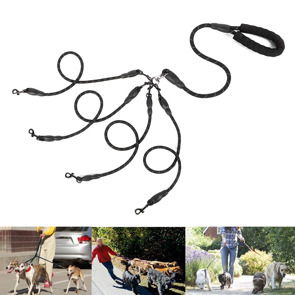 Dog Leashes, 4 In 1 No Detachable Nylon Traction Rope 4 Way Dog For Dogs Cats Outdoor Walking(4 Way Black)