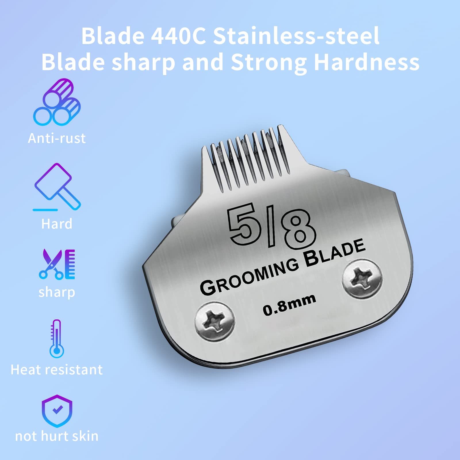 Dodaer Detachable Pet Dog Grooming Stainless Steel Blades,Compatible With Andis Size-5/8 Cut Length 1/32-Inch(0.8Mm),Compatible