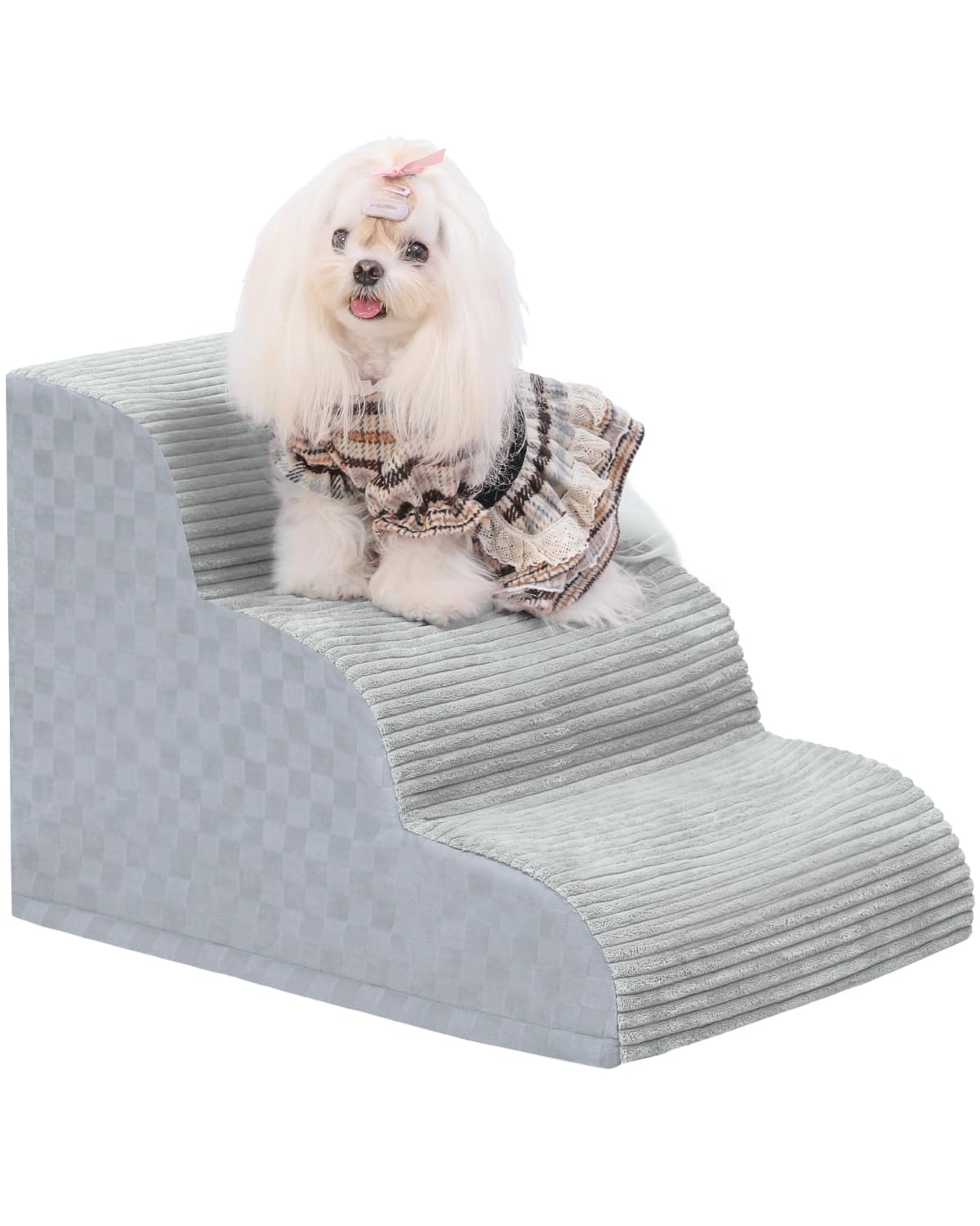 Dog Stairs Ramp for Couch 15.7 H, 3-Step Pet Stairs for Small Dogs with High Density Foam, Dog Slope Stairs with Durable Non-Sli