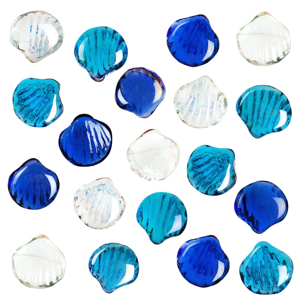 HappyFiller 2 LB Glass Sea Shell Marbles Stones Vase Filler Gems Aquarium Fish Tank Pebbles,Tabletop Fountain Decor,Beach Theme 