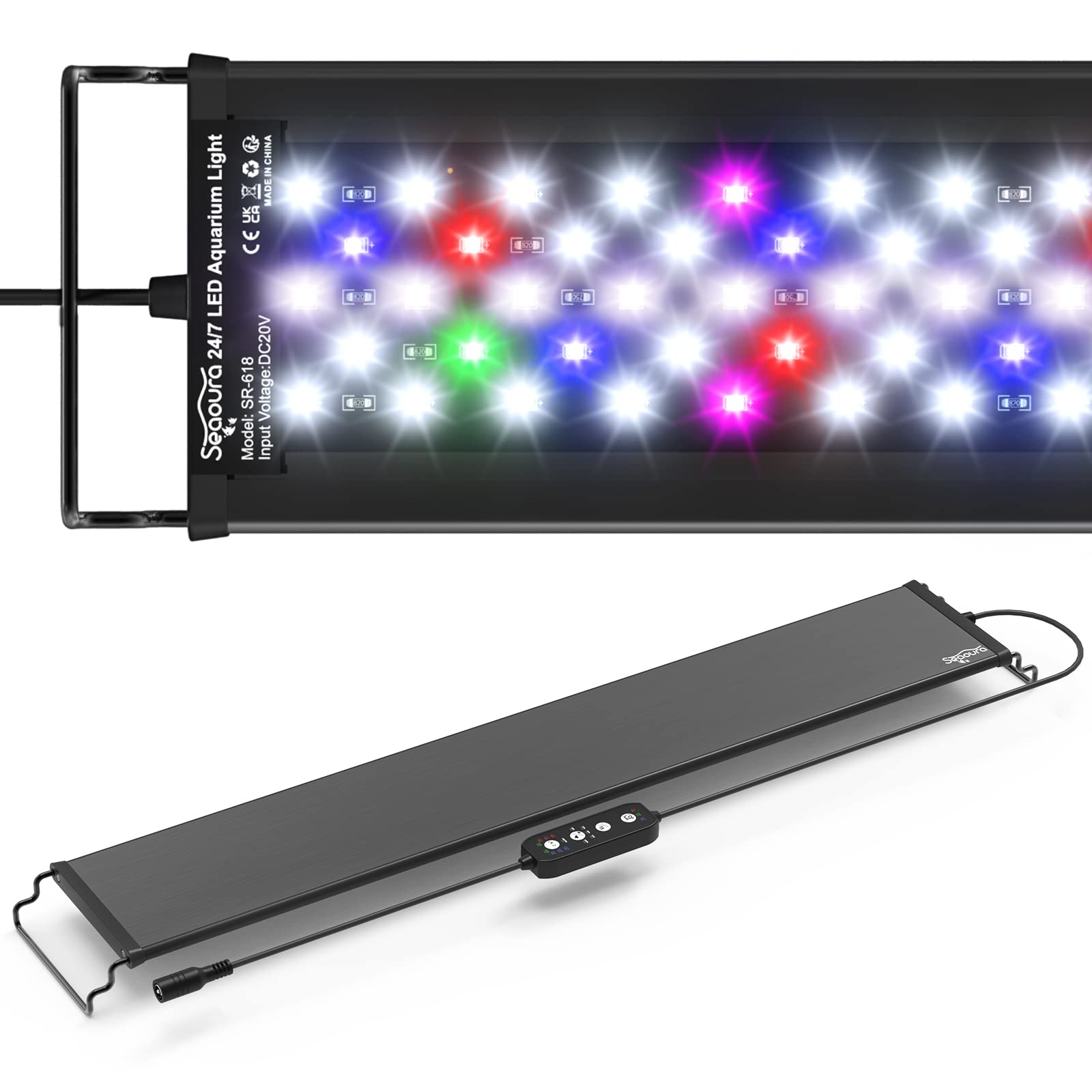 SEAOURA Led Aquarium Light for 24 Inch to 30 Inch Fish Tank, 24/7 Cycle and DIY Mode, Full Spectrum, 7 Colors, Auto On/Off, Adju