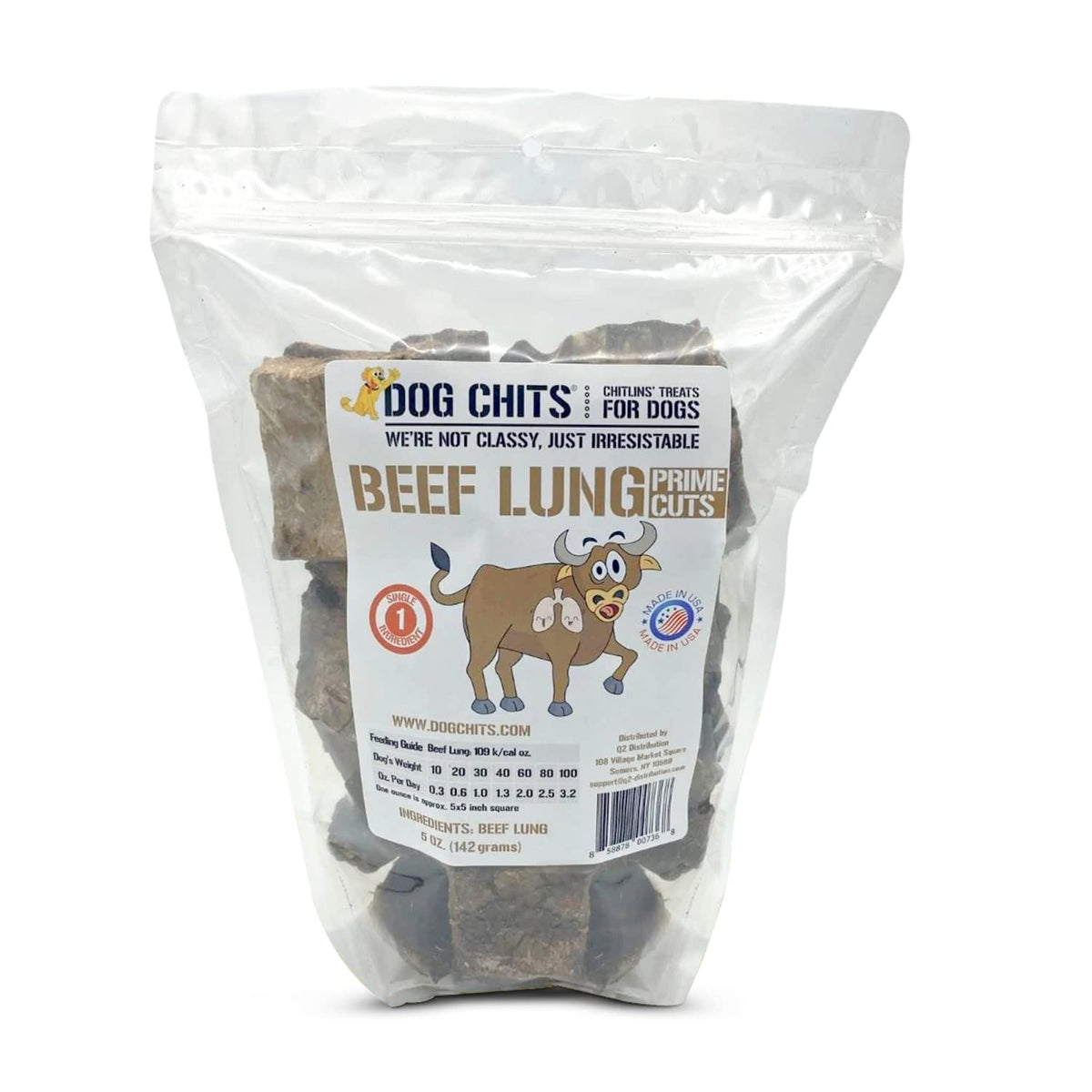 Dog Chits Beef Lung Prime Cuts Dog And Puppy Treats - All Natural Grain And Chemical Free Training Chews - High Protein And Low Fat - Supports Dental Health - Made In The Usa - Large 5 Oz Bag