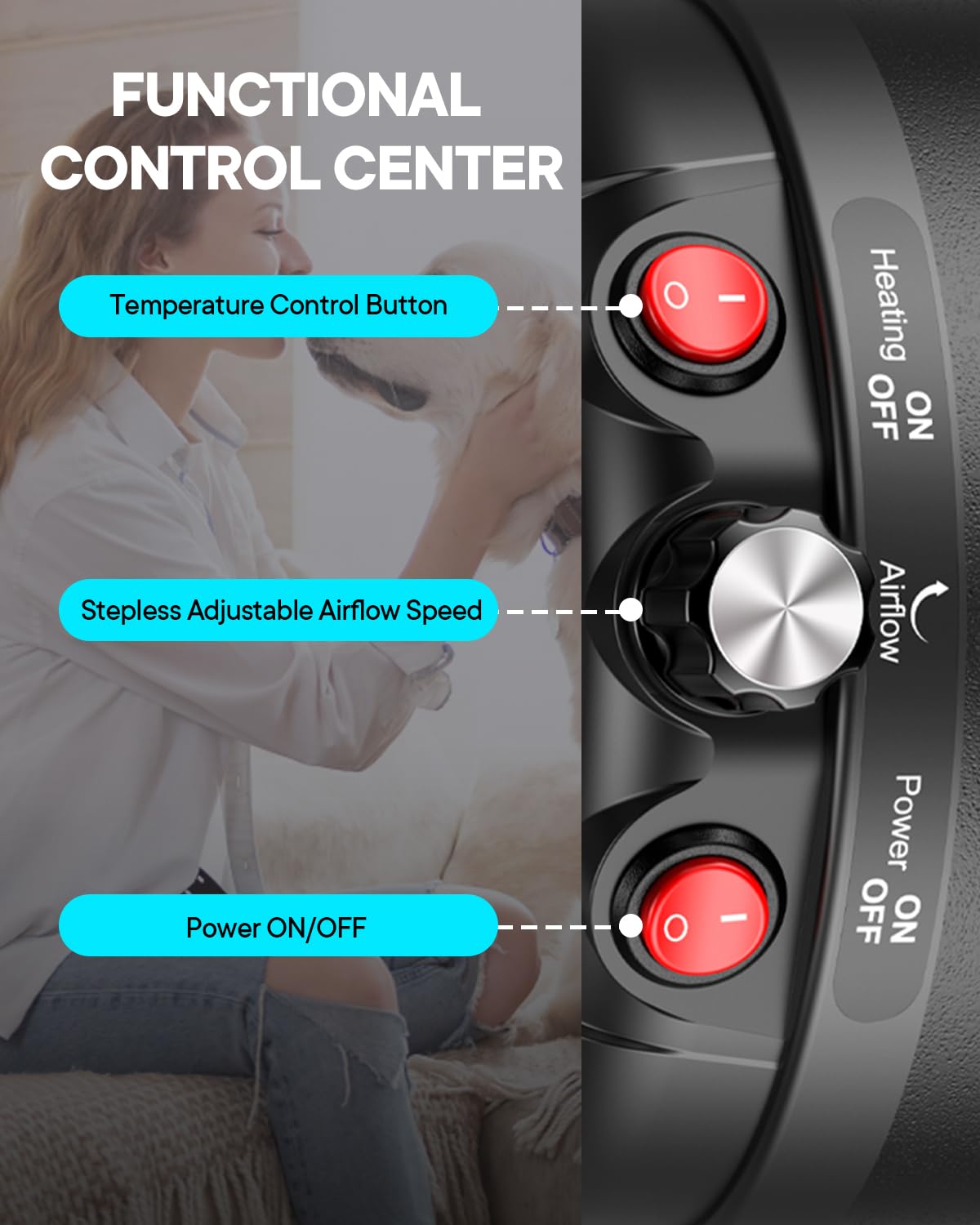 EGFKI Dog Dryer 5.2HP High Velocity Hair Blower with 4 Nozzles, Adjustable Speed & Temperature, Dark Black Pet Grooming Tool