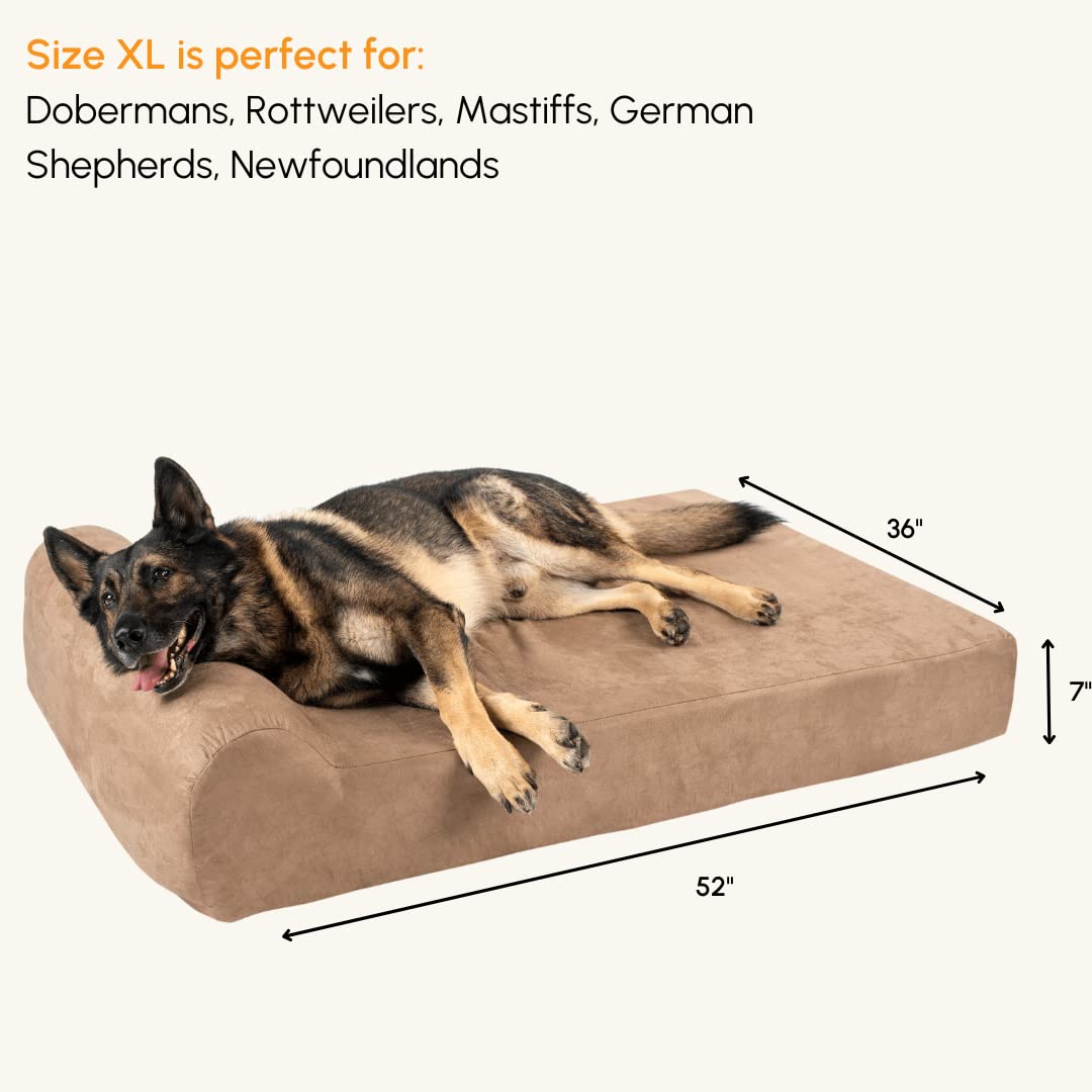 Barker Beds Headrest Extra Large Dog Bed (Xl, Khaki) - 7'' Thick Soft & Comfortable Orthopedic Cushion - Xl Dog Bed - Durable &